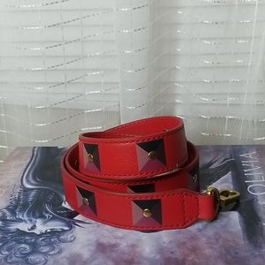 Red W/ Stud Design Fossil Leather Crossbody Bag Strap W/ Brass Hardware
